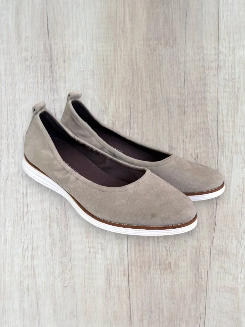 Cole Haan Original Grand Linea Suede Ballet Flats Taupe Beige Women's 8 Comfort